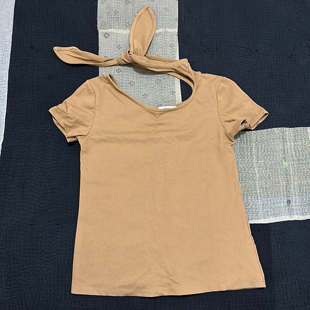 SOLD Maryam Nassir Zadeh caramel colored tie neck top